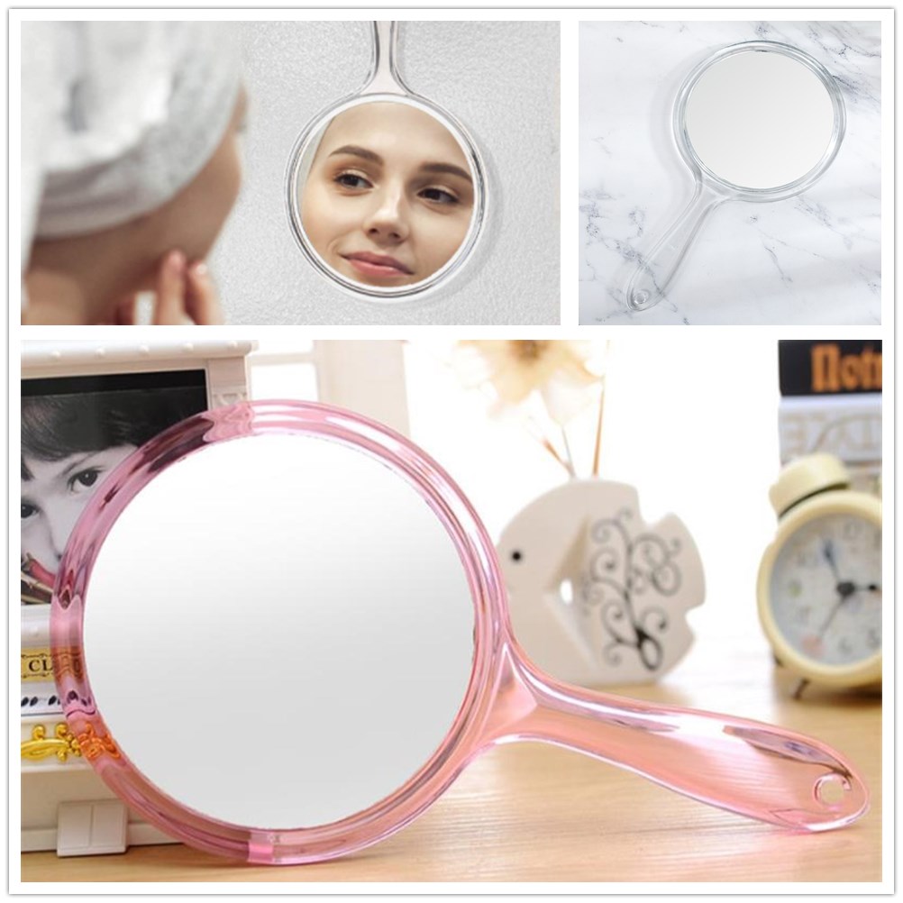 ZHUGE Portable Beauty Handheld Rounded Shape Hand Mirror 3X Magnifying Double-Sided Makeup Mirror