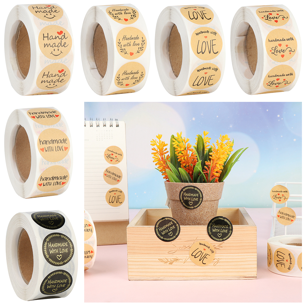 SU1999930 500pcs/roll Party Supplies Baking Adornment Boxes Seal Label Paper Crafts Gift Paper Sticker Self Adhesive Sticker Sealing Craft Handmade Stickers