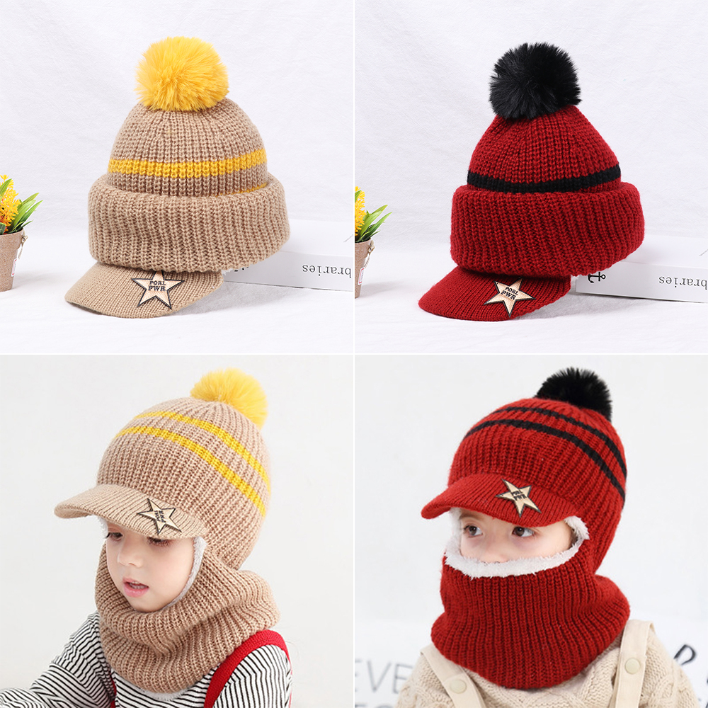 XYUR9C4FW Kids Windproof Knitted Winter Warm Beanie Hat Fleece Lining Caps Boy Girl Baby Hat Balaclava Hat Scarf