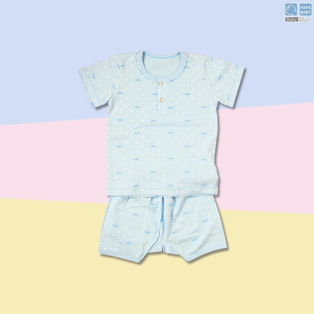 PAPA BABY ชุดเด็กคอกลมพร้อมกางเกงขาสั้น ไซส์แรกเกิด-8 เดือน ผลิตจากผ้า Cotton 100% นุ่ม ใส่สบาย