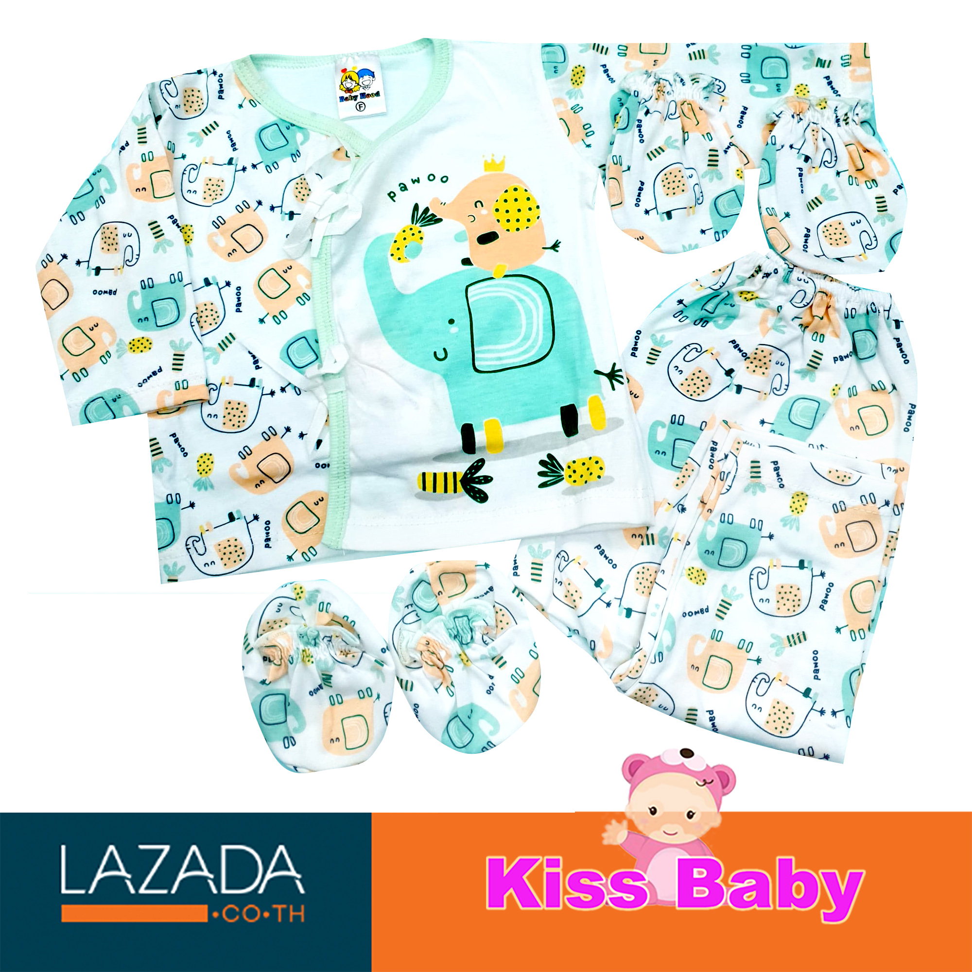 KISSBABY ชุดเซ็ต เสื้อผ้าเด็กแรกเกิด พร้อมถุงมือ ถุงเท้า สำหรับเด็กแรกเกิด - 6 เดือน ชุดแขนยาว กางเกงขายาว