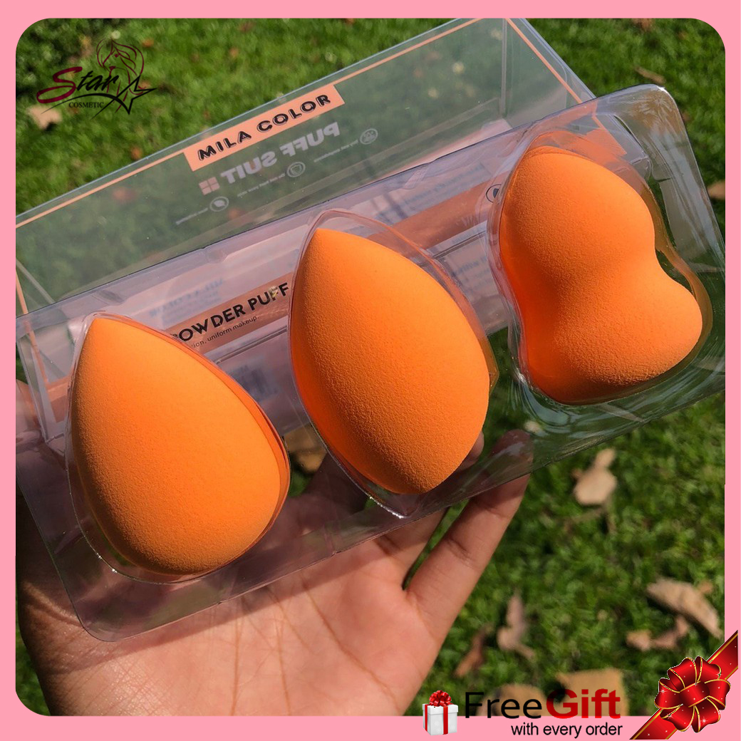 MIRA COMPLEXION SPONGE ฟองน้ำไข่สีส้ม/สีชมพู(1กล่อง3ชิ้น)