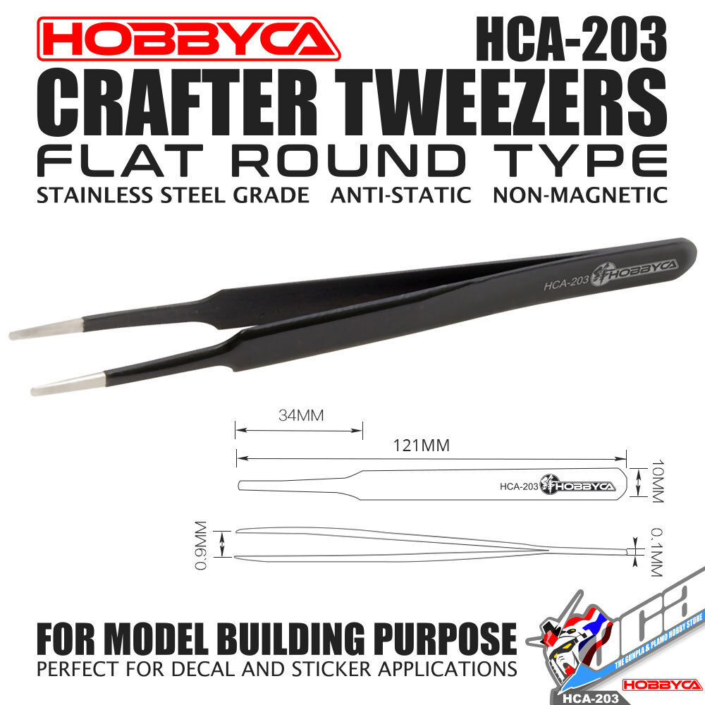 HOBBYCA HCA-203 CRAFTER TWEEZERS FLAT ROUND TYPE แหนบสําหรับซ่อมแซม โมเดล กันดั้ม กันพลา VCA GUNDAM