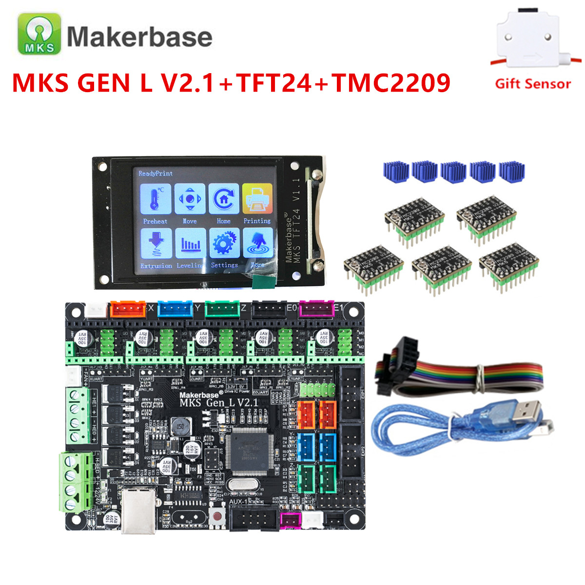 3d printer controller kit mainboard MKS GEN L V2.1 + MKS TFT 24 touch screen colorful display + stepstick stepper motor driver