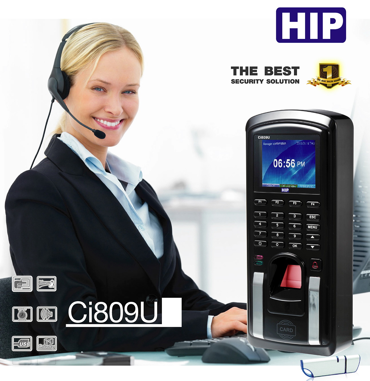 HIP Ci809U เครื่องสแกนลายนิ้วมือ เครื่องทาบบัตรเปิดประตูด้วยคีย์การ์ด 125KHz ต่อกลอนไฟฟ้าได้ทุกชนิด ราคา 3,990 บาท*ส่งฟรี