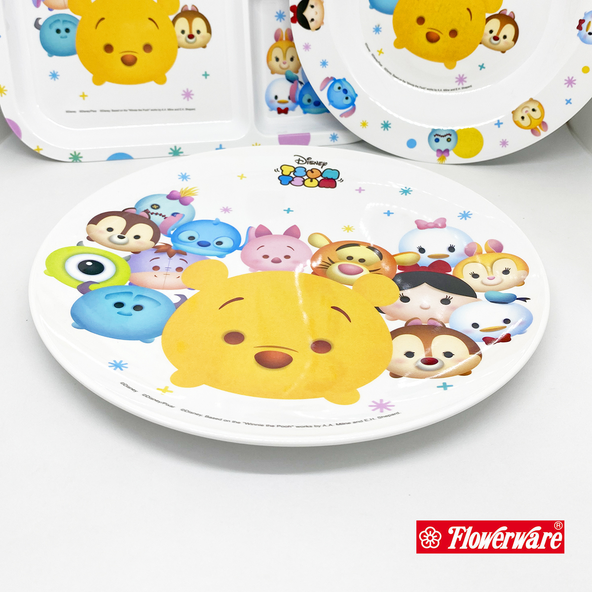 [ขายแยกชิ้น] จานข้าวเด็ก ช้อนส้อมเด็ก ถาดหลุม แก้วน้ำเมลามีน Disney TSUM TSUM-02 ยี่ห้อ ฟลาวเวอร์แวร์ / 1 ชิ้น