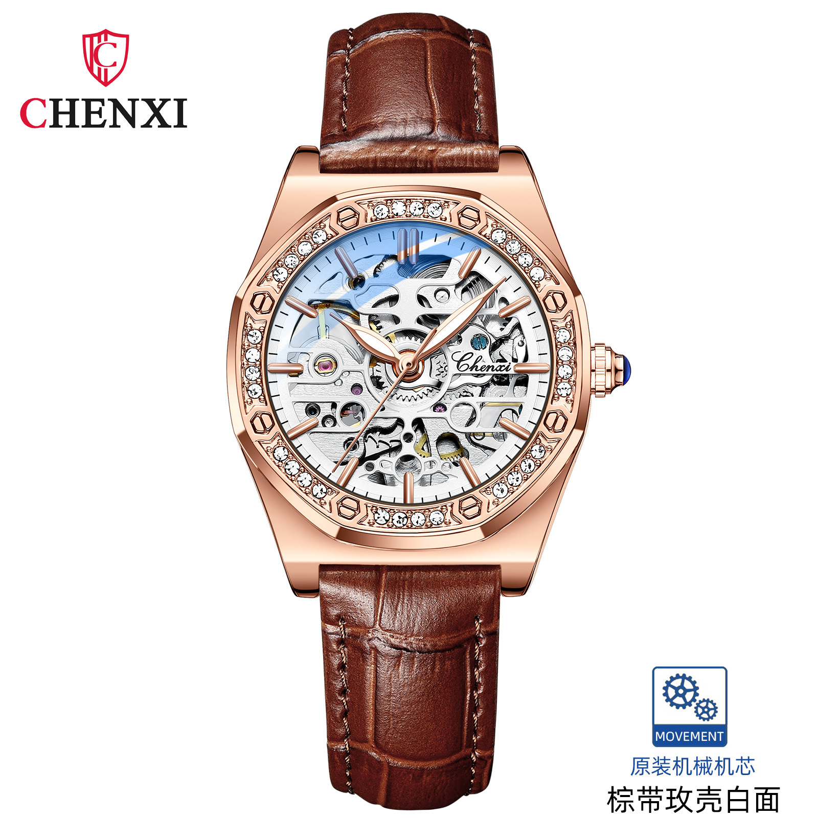 Chenxi Watch Đồng Hồ Cơ Tự Động Lộ Máy Thời Trang Cho Nữ Đồng Hồ Dạ Quang Chống Nước CX-8848L