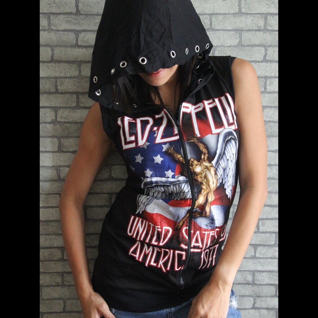 เสื้อฮู้ดแขนกุด เสื้อวงร็อค แจ็คเก็ต แนวสปอร์ต Handmade Rock Vest Hoodie Clearance (สินค้าจริงหมวกอาจไม่มีเจาะตาไก่เหมือนในรูป)