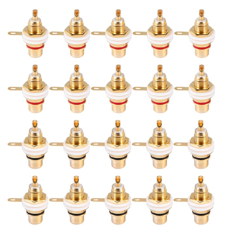 20Pcs Gold Plated RCA Terminal Jack Plug Female Socket Chassis Panel