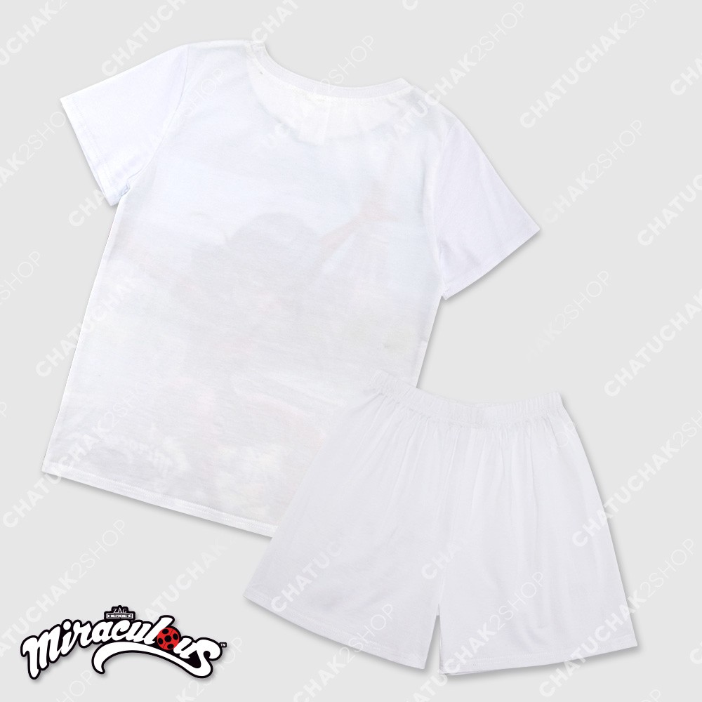 เสื้อยืด - กางเกง ลายการ์ตูน เลดี้บัค (สีขาว) / Top & Shorts Set (White) - Miraculous Ladybug