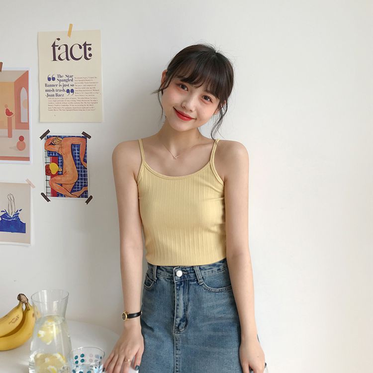 เสื้อท็อปส์สั้นสตรี Halter สีพื้นบาง Summer บาง