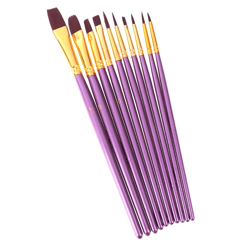 [สินค้าพร้อมสต็อก]10 paint brush pen 10 ด้ามสุดคุ้ม ชุดพู่กันกลม พู่กันแบน สีน้ำ สีกวอซ สีน้ำมัน สีอะคริลิค พู่กันแทง