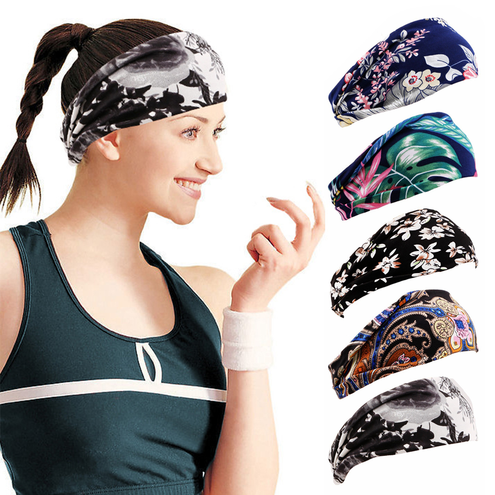 NARGANG89 Boho Print Stretchy Quick Dry Headwear Sports Turban Hair Accessories Yoga Hair Bands Women