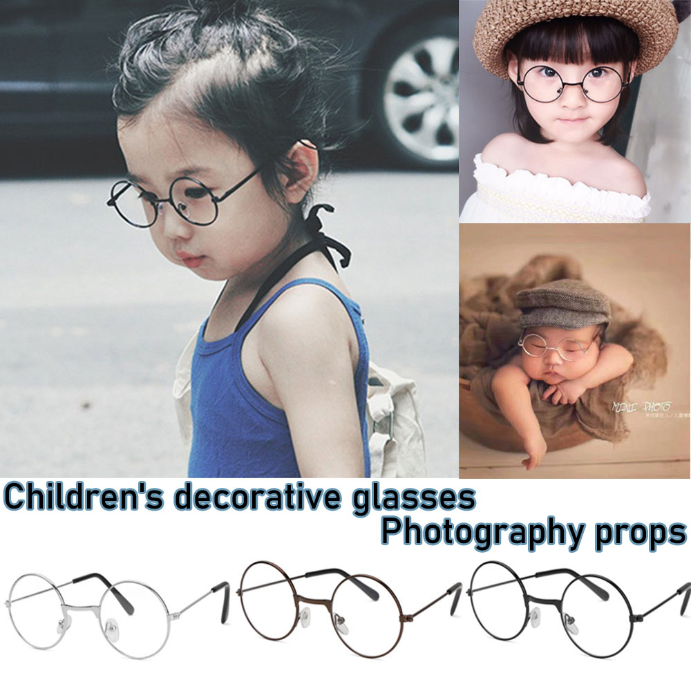 CONGYIYIMO07 Metal Round Flat Light Flexible And Portable Decorative Glasses Small Round Glasses Retro Children