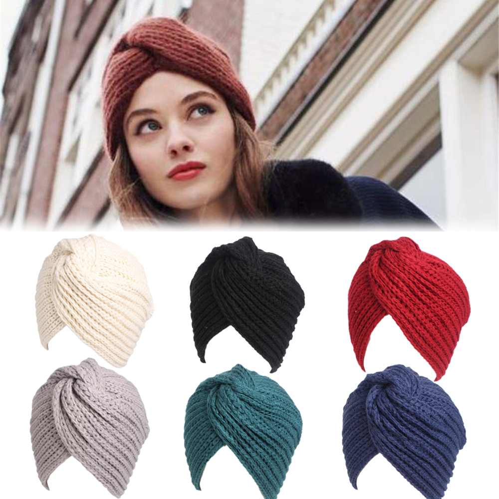 LJ5FD14O Autumn Winter Croceht Beanies Hair band Knitted Ladies Turban Twist Headwrap Hat Women Felt Hat Head Wrap Caps