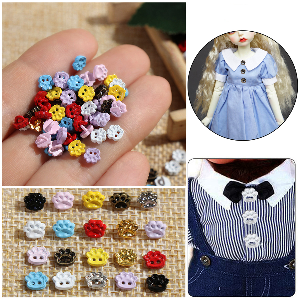 WEEHEJU33 20pcs Newest Accessories Bear Paw Style 10 Colors DIY Doll Clothes Mini Buttons Dolls Clothing Sewing Metal Buckle