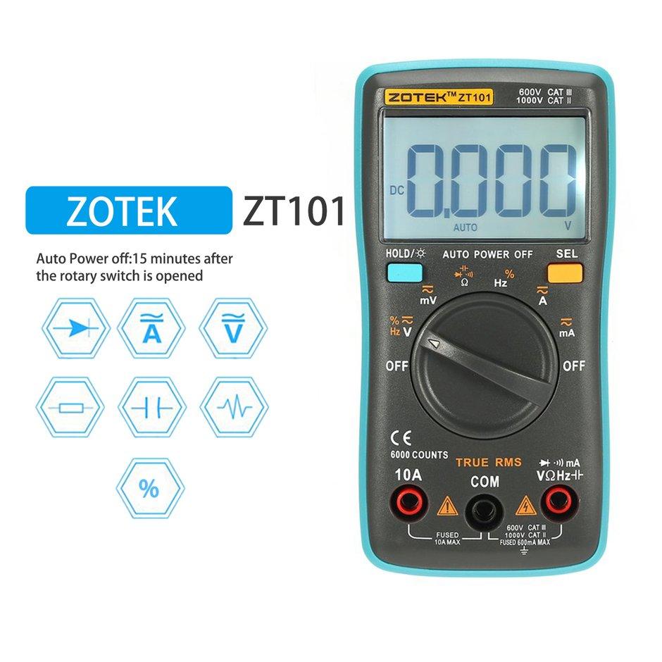 Elec đồng hồ vạn năng kỹ thuật số mini zotek zt101, ampe kế ac/dc đếm 6000 vôn kế