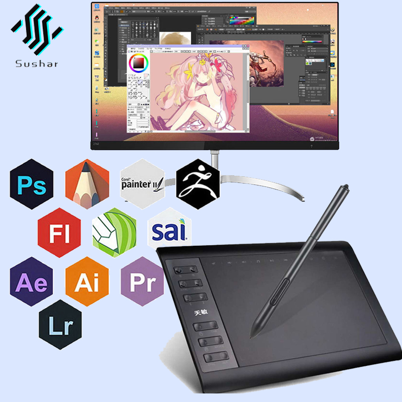 SS ขนาด 10*6 นิ้ว เม้าส์ปากกา เมาส์ Drawing Tablet เมาส์ปากกา กระดานวาดรูป แรงกด 8192 ติดตั้งง่าย อุปกรณ์ครบ ไม่ต้องชาร์จปากกา รองรับหลายโปรแกรม เม้าส์ปากกา กระดานวาดรูป Mac-OS/Android Ultra-Thin Easy Carrying Pen Tablet