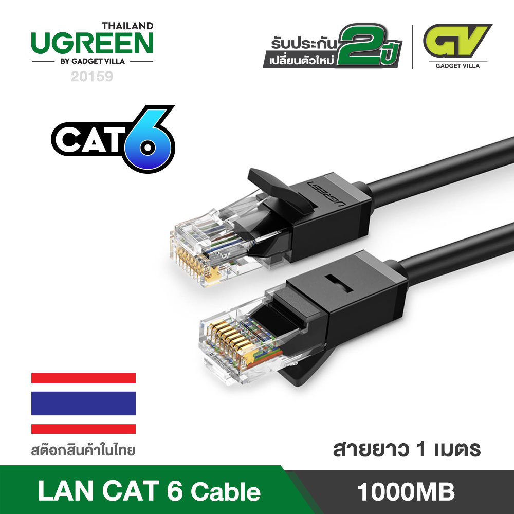 UGREEN สายแลน Cat6 LAN Cat6 Ethernet Cable รุ่น 20158  50cm/20159 1M/20160 2M/20161 3M/20162 5M/20164 10M/20165  15M/20166 20M/20167 25 M/ 20168 30 M/2016940 M/ 20170  50M/ Gigabit RJ45 Network Lan Cable for Mac, Computer, PC รองรับ 1000MB