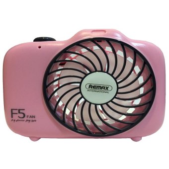 ประเทศไทย Remax Camera Shape Mini Fan F5 พัดลมพกพา ใช้แบตสำรองได้/ชาร์จได้ ถ่านในตัว(Pink)