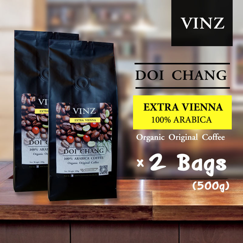 VINZ Coffee Bean เมล็ดกาแฟดอยช้าง อาราบิก้า 100%  คั่วกลาง Vienna Roast 2 ถุง (500g)