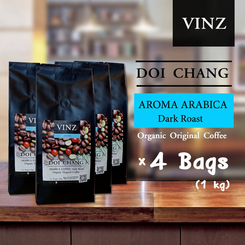VINZ Coffee Bean Aroma เมล็ดกาแฟดอยช้าง อาราบิก้า ปลอดสารพิษ คั่วเข้ม 4 ถุง (1 kg)