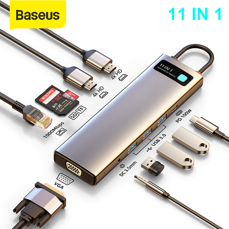 Baseus USB C HUB ประเภท C HDMI USB ที่เข้ากันได้ USB 3.0อะแดปเตอร์4 In 1 /5 In 1 /6 In 1 /8 In 1 /9 in 1 /11 in 1 ประเภท C HUB Dock สำหรับแมคบุ๊กโปรแอร์โน้ตบุ๊คยูเอสบี USB C Splitter