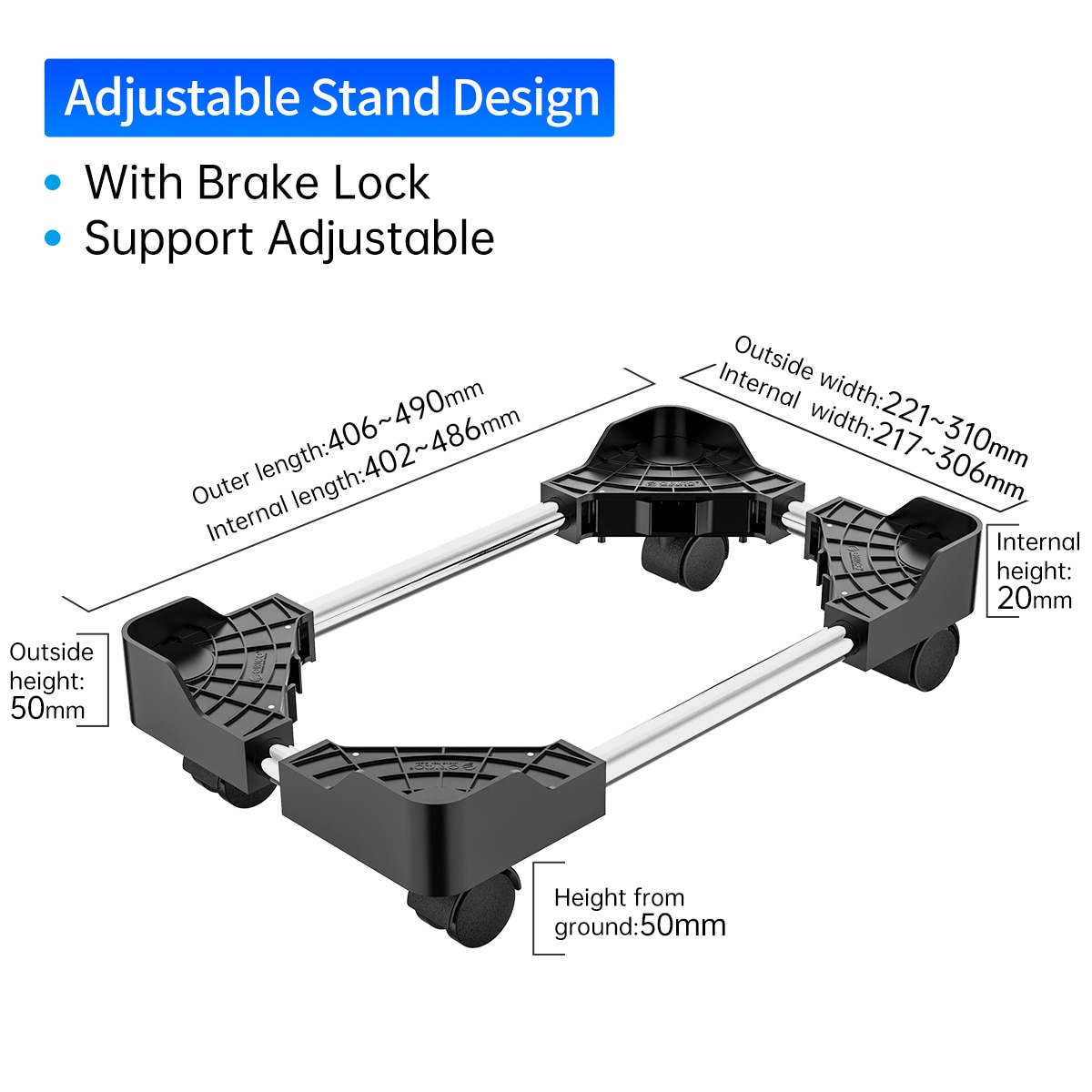 ORICO Mobile Adjustable Computer Tower Holder Computer CPU Stand Cart with Braking Lock Wheels Stand For PC Computer Cases