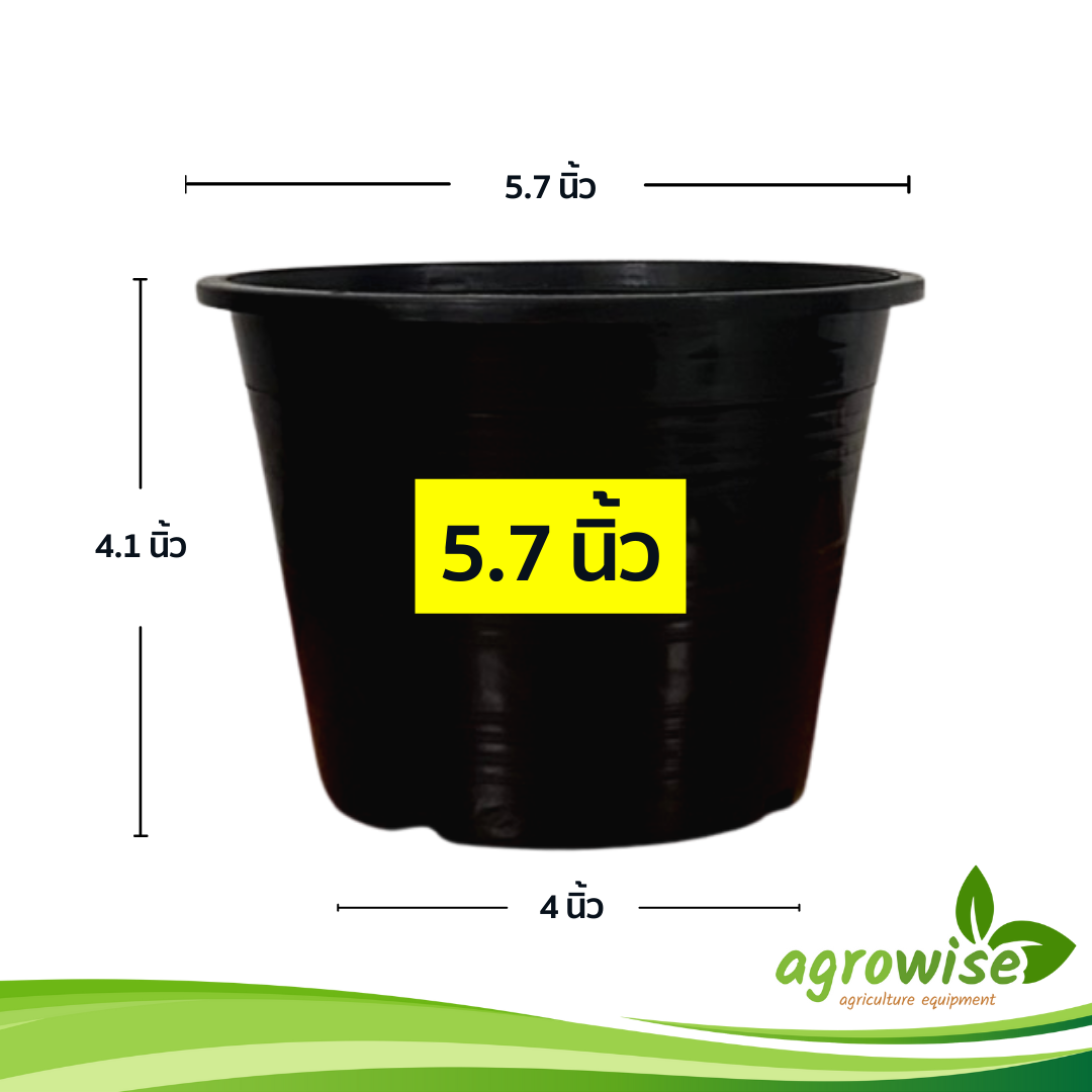 กระถางต้นไม้ กระถางพลาสติก กระถาง 6 นิ้ว กว้างจริง 5.7 นิ้ว สีดำ กระถางดำ