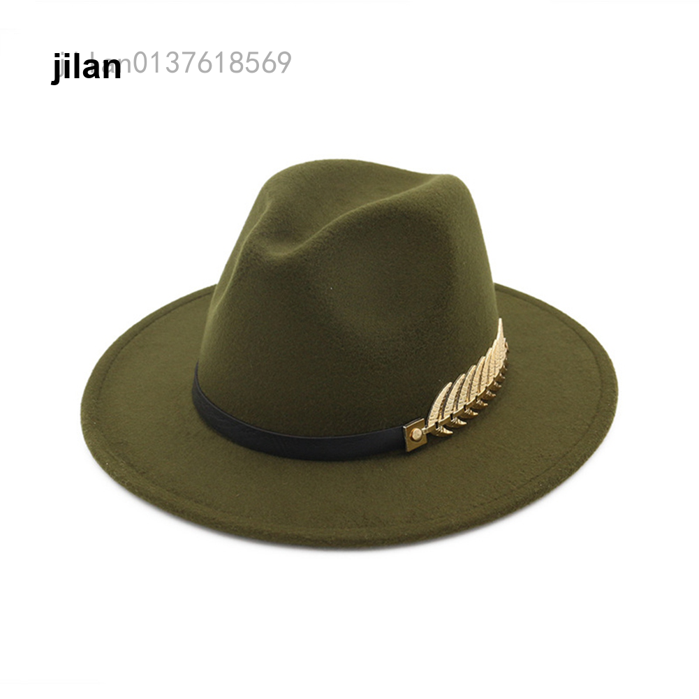 Jilanหมวกวินเทจกว้างหมวกสักหลาดหมวกผู้หญิงแจ๊สชายปีกหมวกแกรนส์หมวกสักหลาด