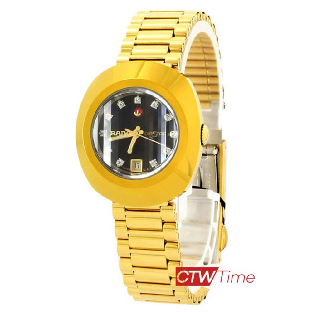 นาฬิกาข้อมือผู้หญิง Rado Diastar Automatic นาฬิกาข้อมือสุภาพสตรี 11 พลอย สายทอง รุ่น R12416613 - หน้าดำ