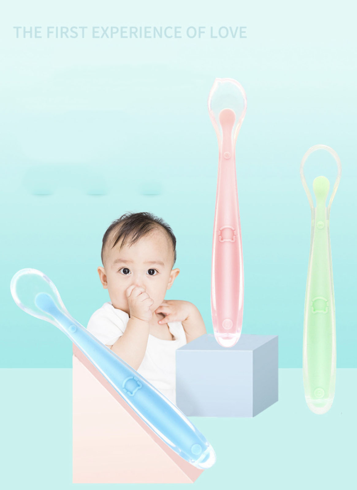 New love shop A18 ช้อนซิลิโคนเด็ก ช้อนเด็ก baby Silicone spoon ช้อนป้อนอาหารเด็กเล็ก ซิลิโคนนิ่ม ยืดหยุ่น มาแบบชุดเซ็ทพร้อมกล่องใส่ช้อน