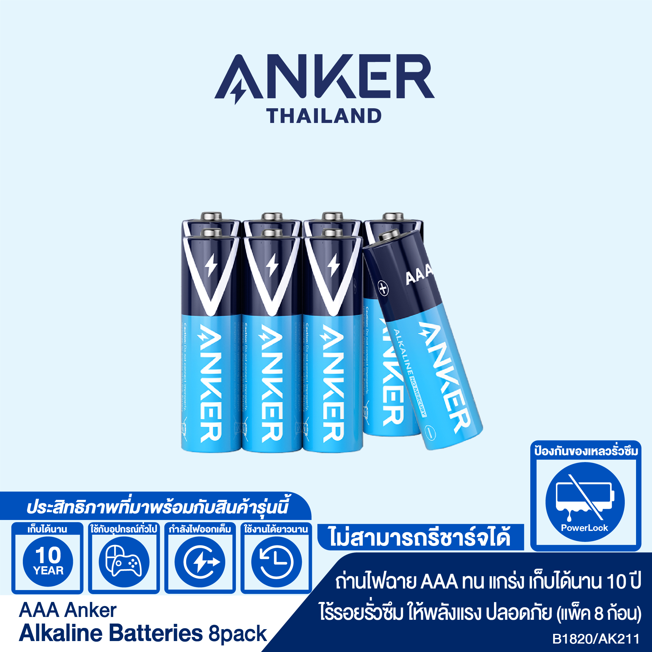 Anker Alkaline AAA Batteries ถ่านอัลคาไลน์ AAA ( 2 แพ็ค ) ปลอดภัย ใช้งานได้ยาวนาน เก็บไว้ได้นานถึง 10 ปี