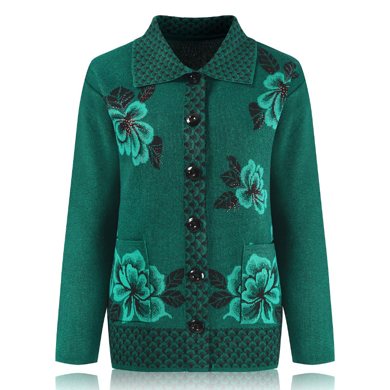 Người trung niên và người già mùa xuân và mùa thu, áo len nữ cardigan của mẹ Áo Len Ve Áo 60 tuổi bà mặc áo len áo khoác áo khoác mùa đông