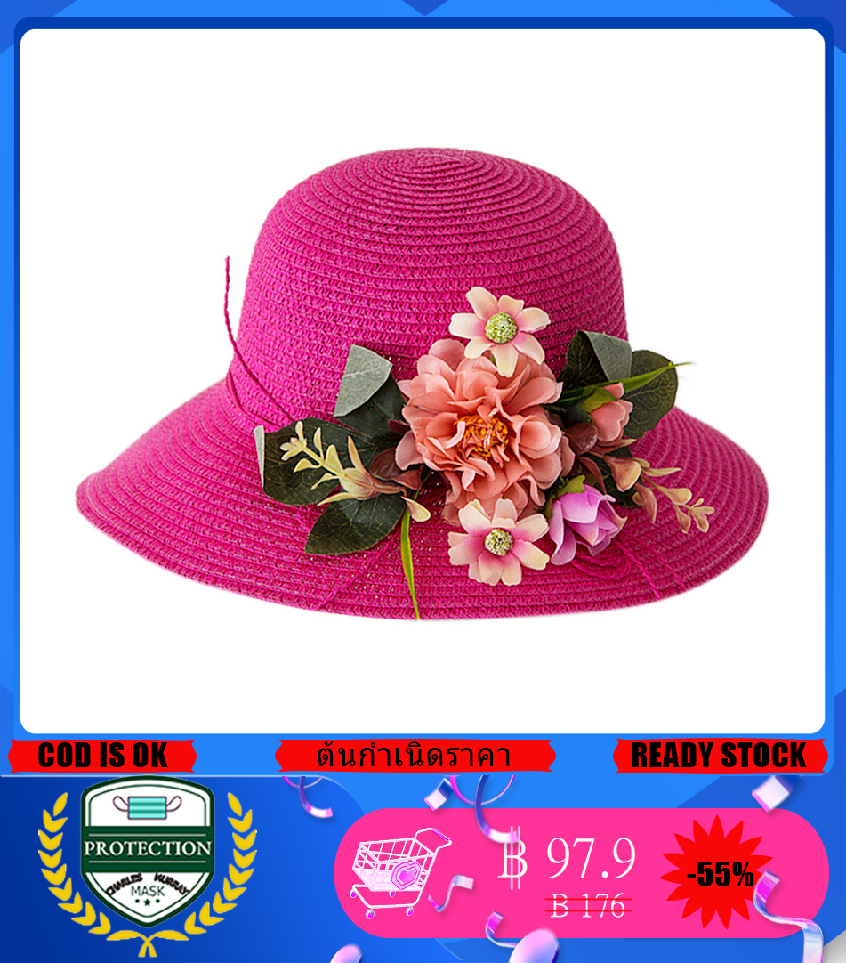 Cutebabyroom - เด็กทารกฤดูร้อนดอกไม้ Breathable หมวกสานหมวกบังแดดหมวกสำหรับเด็กเด็กหญิงหมวก