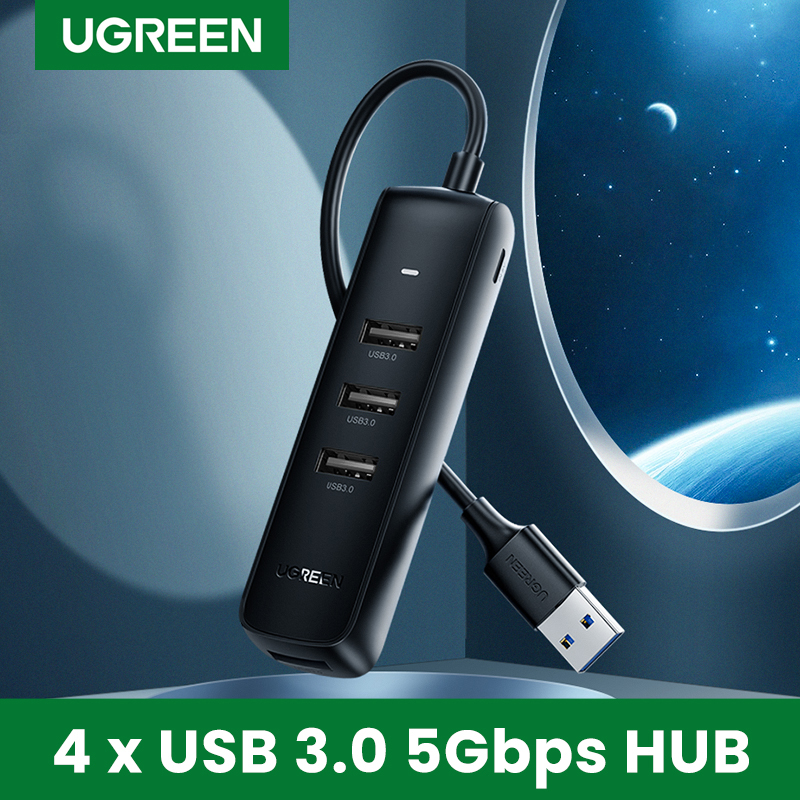 UGREEN 0.25/0.5/1M 4-Port USB 3.0 Hub 4x USB 3.0 5Gbps ความเร็วสูง USB Splitter แบบพกพาข้อมูล Hub กับไมโคร USB USB 5V 2A แหล่งจ่ายไฟแท่นวางมือถือ