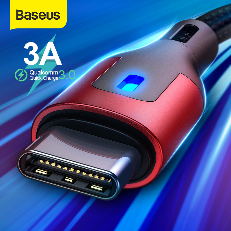 Baseus 3A ที่ชาร์จไฟรวดเร็ว USB C จอ LED USB Type-C สำหรับ Vivo Oppo Xiaomi Samsung S21 S20 S10 Huawei Realme USB ชาร์จข้อมูล