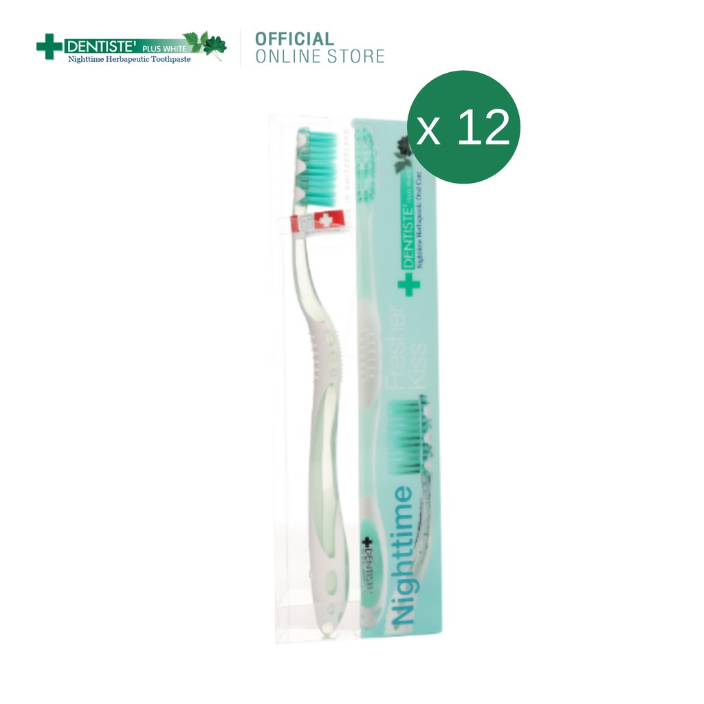 (แพ็ค 12) Dentiste' Night time Toothbrush แปรงสีฟันสำหรับแปรงก่อนนอน กำจัดคราบพลัค ทำความสะอาดลิ้น เดนทิสเต้ ราคา 1,750 บาท*ส่งฟรี