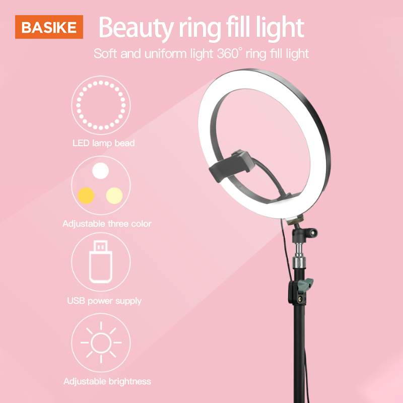 Selfie Ring Light  แหวนไฟแฟลช15MM พกพาสำหรับสมาร์ทโฟนไฟ LED วงแหวนปรับความสว่างได้ 3 ระดับ 15MM ขนาดที่เล็ก BASIKE USB  (แบบชาร์จ )