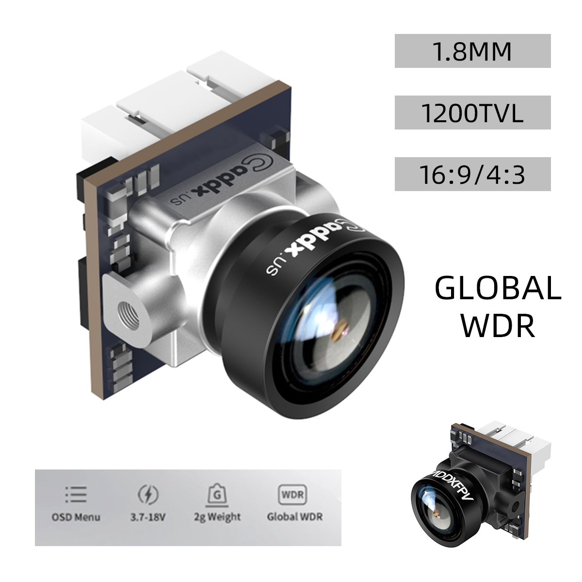 Caddx Ant 1.8มม.1200TVL 16:9/4:3 Global WDRพร้อมOSD 2Gน้ำหนักเบาเป็นพิเศษNanoกล้องFPVสำหรับFPV Racingโดรนอาร์ซี