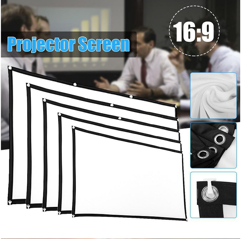 72/84/100นิ้ว จอโปรเจคเตอร์ พับโปรเจคเตอร์แบบพกพาสีขาวผ้าวัสดุ LED Projector โฮมเธียเตอร์โรงภาพยนตร์กลางแจ้งสีขาวผ้าม่าน