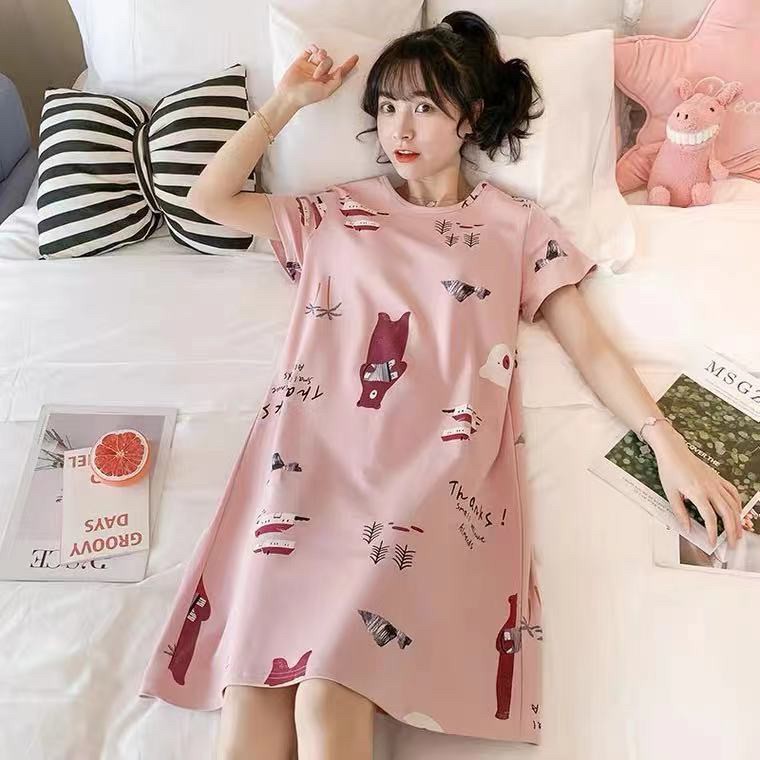 ?พร้อมส่ง?ชุดนอนกระโปรงเดรส ลายน่ารัก ชุดนอนผ้าคอตตอน ชุดนอนเซ็กซี่ ชุนดนอนฟรีไซส์ สไตล์เกาหลี ลายการ์ตูนสวยงาม