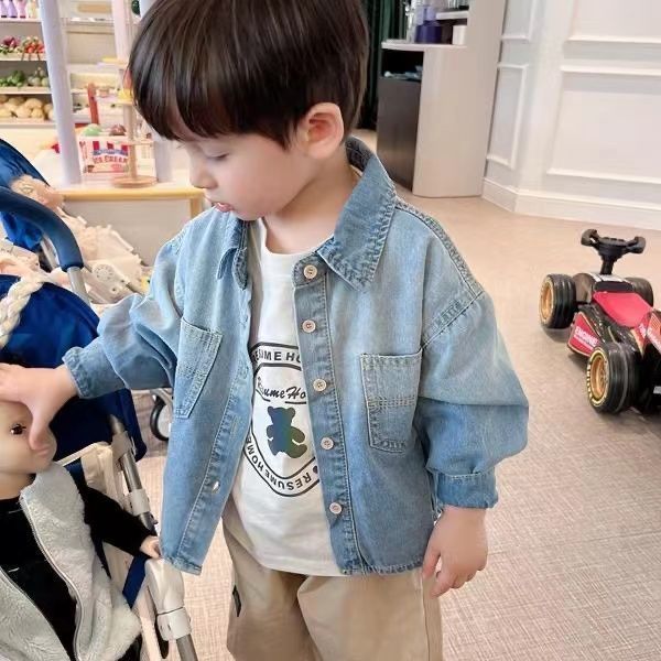 Áo len trẻ em bé trai áo khoác denim xuân thu trẻ em áo khoác ngoài bé gái áo khoác cao bồi for quần áo bé trai