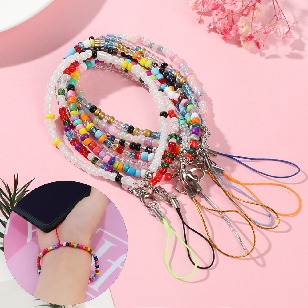 R16C7 Universal for Keys Colorful Phone Case Hanging Cord Mobile Chain Phone Bracelet Phone Charm Strap Acrylic Bead