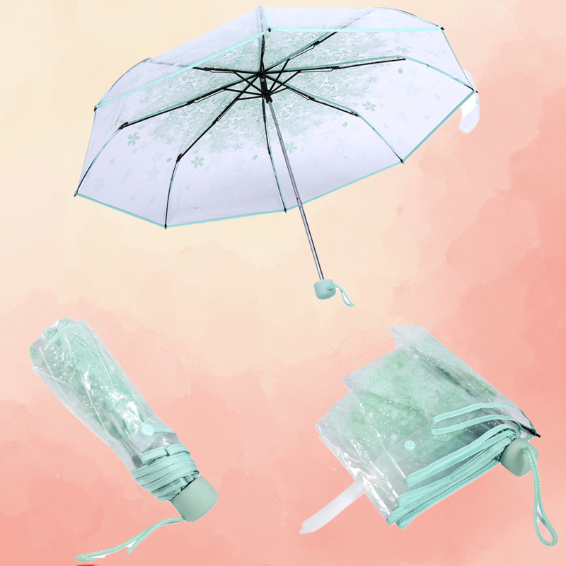 【ห้ามพลาด】【ห้ามพลาด】1 Folding Umbrella ชิ้นโปร่งใสร่มพับร่มชูชีพเจ้าหญิงร่มเชอร์รี่ดอกไม้สี่สี - นานาชาติ