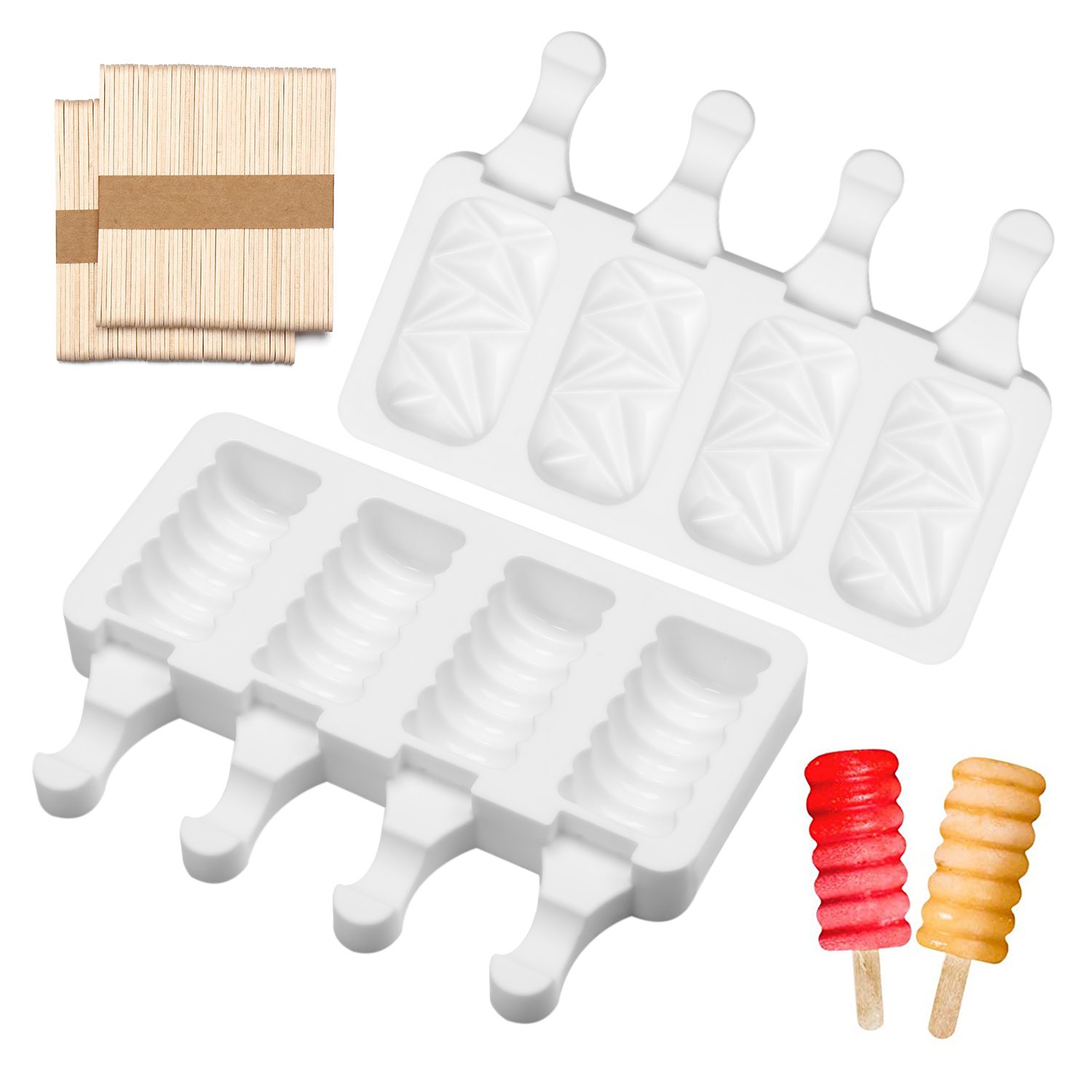 QU333699 Summer Cake Pop Cakesicle 4-Cavity Ice Cream Maker Popsicle Mold Silicone
