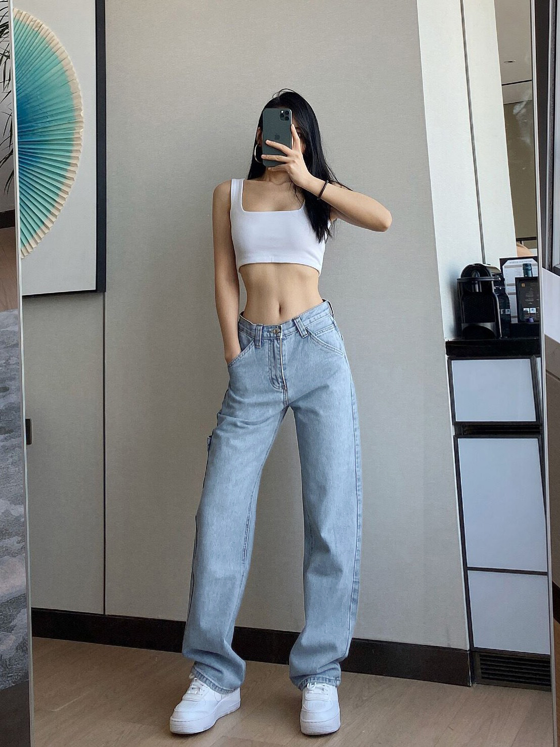 ภาพอธิบายเพิ่มเติมของ 【S/M/L/XL】Girls jeanswaist jeans female straight old pants 2021 new Hong Kong taste ตาข่ายสีแดงกางเกงยีนส์เอวสูงหญิงกางเกงเก่าตรง ใหม่ฮ่องกงรสชาติผ้าม่านกว้างกางเกงขา