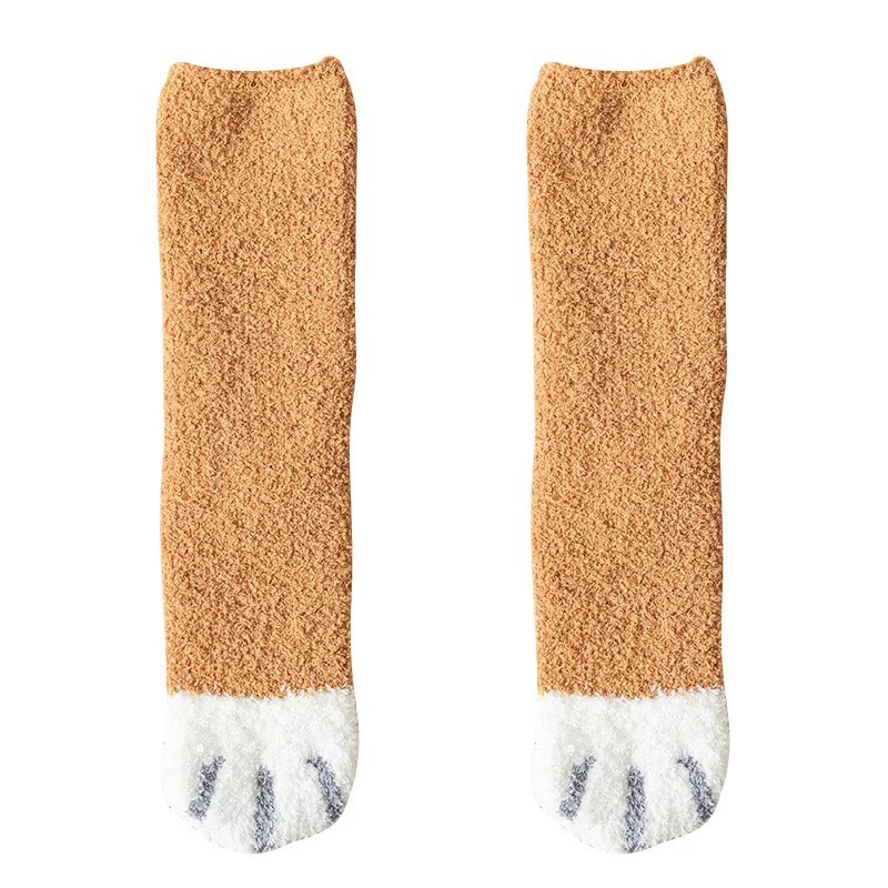 ถุงเท้าข้อยาว ถุงเท้าลายเท้าแมว​ ถุงเท้าข้อยาวลายอุ้งเท้าแมว ถุงเท้ากันหนาว พร้อมส่งมาก