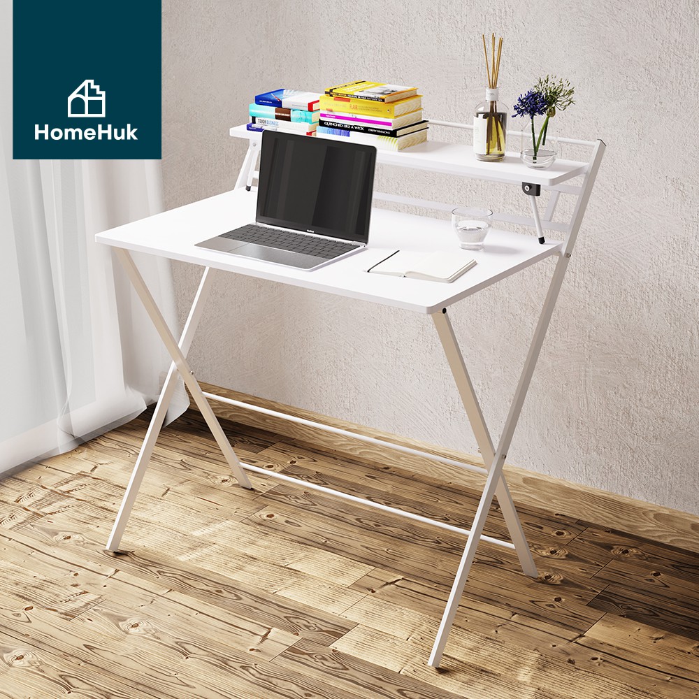 [เงินคืน10%] HomeHuk โต๊ะทำงานไม้ พร้อมชั้นวาง ไม่ต้องประกอบ 80x50x92cm โต๊ะคอม โต๊ะพับ โต๊ะทำงาน โต๊ะไม้ โต๊ะทำการบ้าน