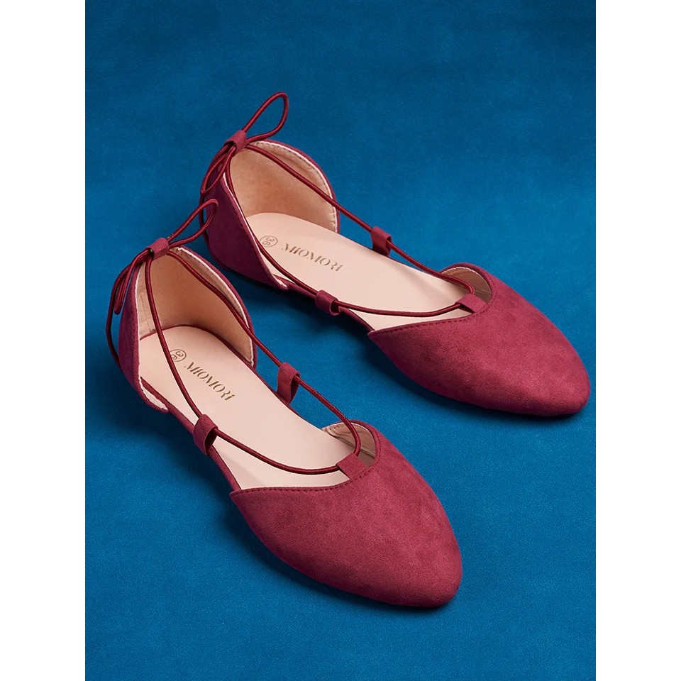 รองเท้าผู้หญิง รองเท้าแฟชั่นเกาหลี รองเท้าแตะส้นแบน รองเท้าสีแดง รองเท้าส้นเตี้ยสีน้ำเงิน MIOMORI Flats Fashion Shoes